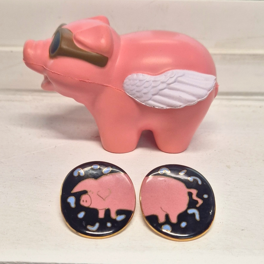 Pink Pig Enamel Ceramic 1.5" Earings